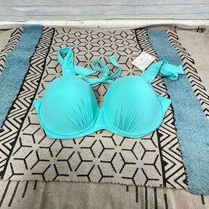 COASTAL WAVES SWIM PUSH UP BIKINI TOP IN AQUA BLUE, SZ 1X